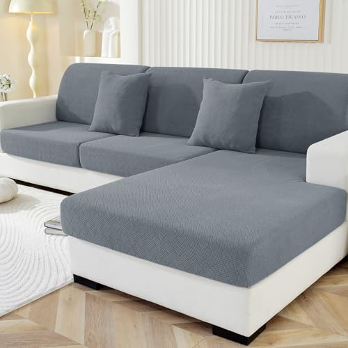 YSTELLAA Stretch Sofa Sitzkissenbezug, Sitzkissen Bezug rutschfest, Elastischer Kissenbezüge, Sofa Überzug Wohnzimmer, Sofa Sitzkissen Sofaschoner, Hellgrau, 1 Sitzer*3+Chaiselongue