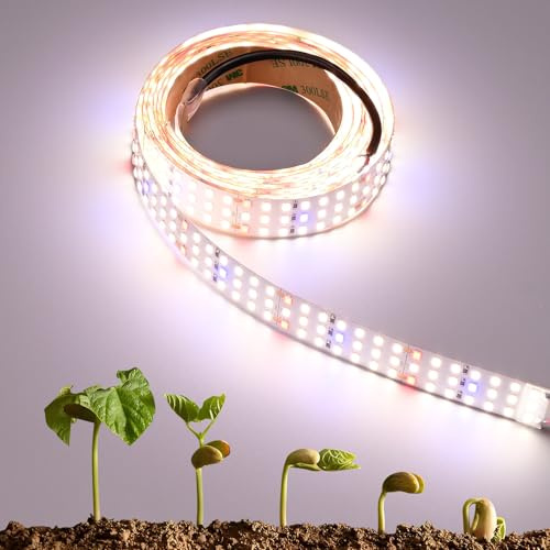 FOSUO 2M LED Pflanzenlampe 24V 55W 840 LEDs Vollspektrum Pflanzenlicht | mit Hohem PPFD Streifen Pflanzenleuchte Schneidbar Flexibles Selbstklebend für Keimlinge, Gemüse, Blüten(Ohne Netzteil)