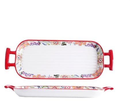 Dh2yjnbf3 Baking Dish Baking Dish Ceramic Baking Bowl Rectangular Double Ear Household Microwave Oven Oven Steamer Double Ear Baked Rice Baking Dish Casserole Dish for Oven(32.2cm)