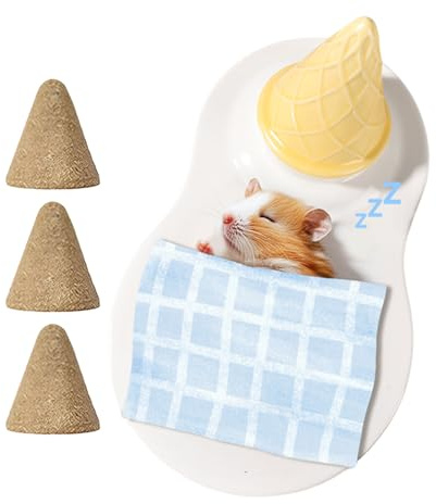 Generisch Hamsterbett, Keramik Hamsterbett Kühlunterlage, Kegelförmige Kühlmatte als Landschaftsdekoration inklusive Nagestangen für Igel, Eichhörnchen, Frettchen und Chinchilla zum Knabbern