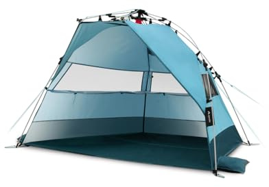qeedo Quick Bay Strandmuschel für 2 Personen mit UV-Schutz 80+ und 360° Panorama View - leichtes Strandzelt mit Quick-Up-System für Aufbau in 10 Sekunden - Für Familien, Babys und Hunde