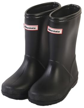 Bottes de pluie en caoutchouc imperméables et antidérapantes pour filles et garçons, idéales pour jouer à travers les flaques d'eau, pour l'école, le jardin, les loisirs, le camping, 2 noir, 35 EU