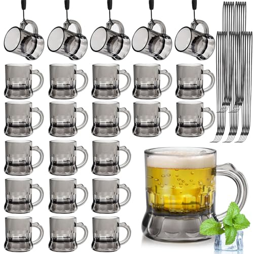 Mssushi 25 Pcs Plastic Shot Glasses with Handle & Necklace, 30ml Reusable Shot Cup for Bachelor Party Hen Party Wedding Birthday Carnivals Christmas Themed Parties (Black)