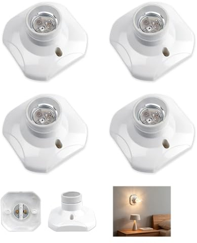 4 Piezas E27 Portalámparas Techo, Portalámparas Base de Lámpara de Pared con Casquillo E27 para Luz de Techo, Garaje, Cocina, Pasillo, Escalera, Balcón, 60W Sin Bombillas ni Tornillos