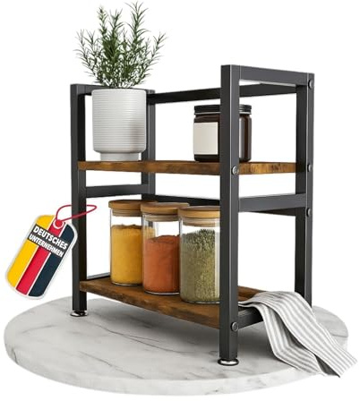 Mein-Regal Küchenregal Vintage S kompaktes Gewürzregal für Arbeitsplatte, stabiles Standregal aus Holz & Metall, dekoratives Aufbewahrungsregal für Küche, Bad, Büro oder Schreibtisch, Retro Design