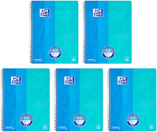 Oxford Touch Collegeblock Duo A4 kariert und liniert, 80 Blatt, blau (Blau - 5 Blöcke)