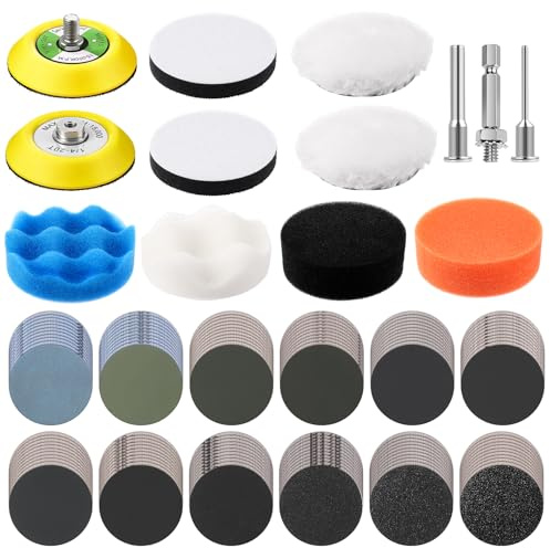 ITClosud 133 Stück Polieraufsatz Akkuschrauber, 75mm Schleifscheiben Nassschleifpapier Set, Polierschwämme Pads, Scheinwerfer Politur Polierset, Für Polieren, Schleifen, Wachsen