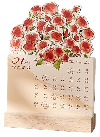 Calendrier annuel de table – Cartes hebdomadaires mensuelles 2026, support de base en bois massif, décoration de bureau vintage classique, organiseur facile à voir | Calendrier quotidien pour agenda
