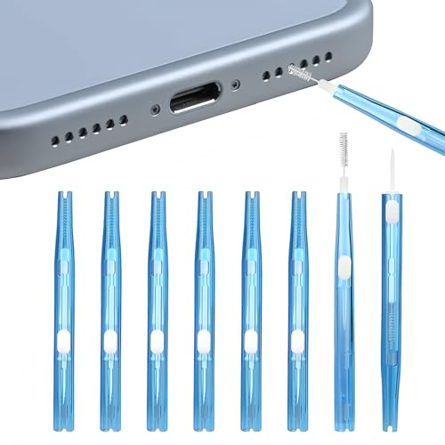 10pcs Phone Cleaning Kit, Charging Port Cleaner with Hook and Bristles, Double-Sided Anti-Clogging Brush for USB C, Phone, Earbud Speaker, Receiver, Headphone, Tablet and Camera(Blue)