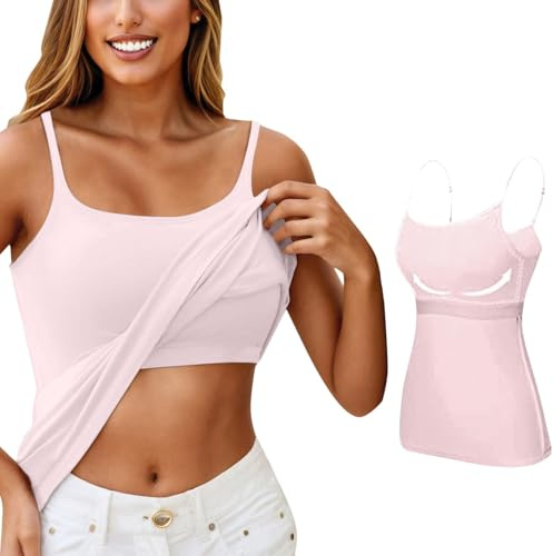 Camiseta sin Mangas para Mujer Tirantes Finos Camiseta con Sujetador Incorporado Bielástico Color Liso Cómodo Camisetas con Sujetador Acolchado