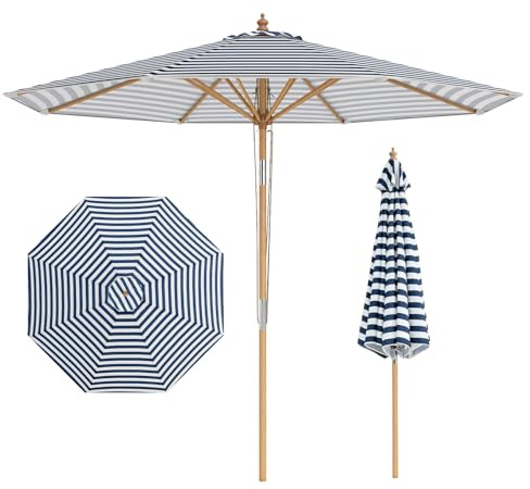 COSTWAY Ombrellone da Giardino 280 cm, Ombrellone Inclinazione Regolabile a 30°, con 8 Stecche, per Spiaggia Piscina Cortile (Binaco+Blu)
