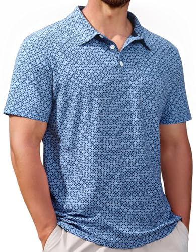CTU Polo pour homme - Polo imprimé - T-shirt fonctionnel pour homme - T-shirt de golf d'été basique, Bleu océan., 3XL