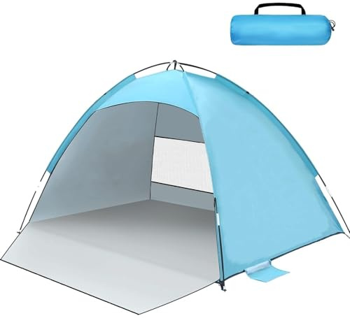 Strandmuschel UV Schutz 50 UPF, Strandzelt Kleines Packmaß für 2/3/4 Personen, Tragbarer Strand Zelt, Windschutz Leichte mit Tragetasche