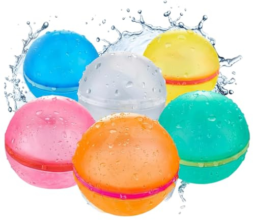 6Pcs Reusable Water Balloons, Reusable Water Sponge Balls with Design, Quick Fill Water Balloons for Pool Parties and Backyard Water Games, reusable water bombs,water fight equipment