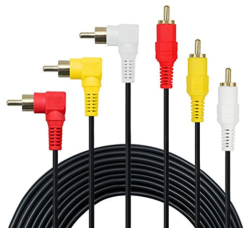 baolongking 3 Cinch-Kabel – Premium vergoldet 90 Grad rechts Winkel RCA Audio/Video-Kabel, 3 Stecker auf 3 Stecker Composite Video Audio A/V AV-Kabel 3m