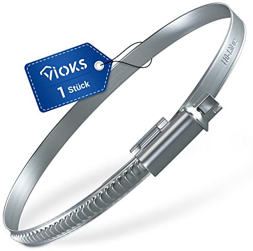 VIOKS Collier de serrage 110-130 mm de diamètre W2 en acier chromé - Collier de serrage pour tuyau d'évacuation de 125 mm - Passe au sèche-linge, hotte aspirante, congélateur - Argenté