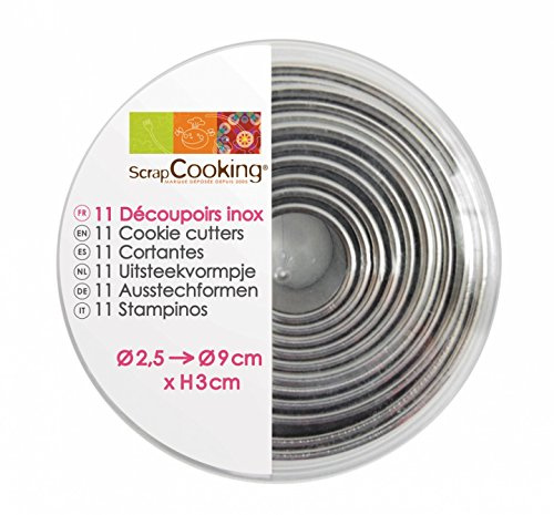 Scrapcooking 2008 Boite de 11 Emporte-Pièces Ronds, Acier Inoxydable, INOX, 10,3 x 10,3 x 3,2 cm