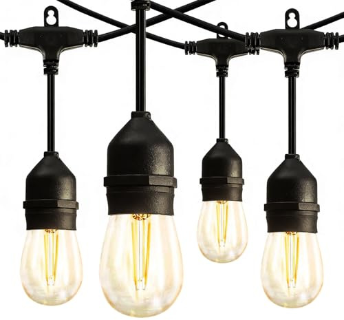 Banord Outdoor String Lights, 48FT Waterproof Patio Lights with 2W Dimmable LED Bulbs, for Outdoor Backyard, Garden, Deck, Porch, Gazebo, Balcony, Camping, Party