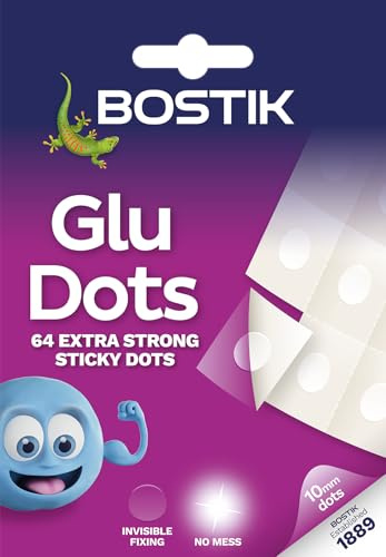 Bostik Extra Strong Glu Dots Clear - 64 Dots Pack - Double Sided Adhesive for Instant Fixing & Crafts - Easy to Use - No Mess