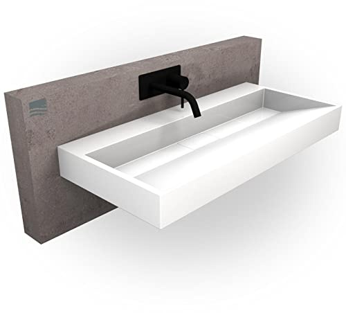 BERNSTEIN - Vasque Lavabo Rectangulaire à poser/suspendre Blanc mat 60x37x15cm Lave main Marbre coulé + Cache bonde & trou robinet - Design, Robuste & Durable - BS6001