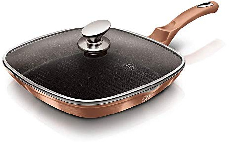 BerlingerHaus Metallic Line- Rose Gold Edition Grillpfanne mit Deckel, 28 cm, BH/1610N Rosegold Edelstahl 18/8