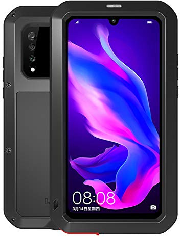 FONREST Ganzkörper Robust Schutzhülle für Huawei P30 Lite (Schwarz) | Schwerlast Hybride Aluminium Metall Stoßfest Schneesicher Staubdicht Case mit Hartglas, Unterstützt Wireless Charging