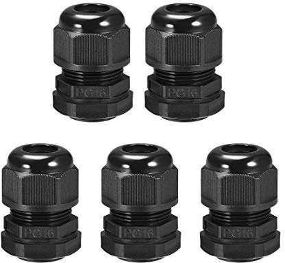 PG16 Cable Gland 5 mm x 10 mm Hole Waterproof Nylon Seal Lock Nut Adjustable with Washer, 5 Pieces