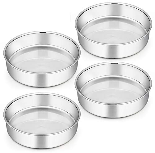 Homikit 8 Inch Cake Tin Set of 4, Stainless Steel Round Cake Mould for Baking, Baking Pan with One Piece Design, Ideal for Christmas Birthday Wedding, Healthy & Sturdy, Dishwasher Safe