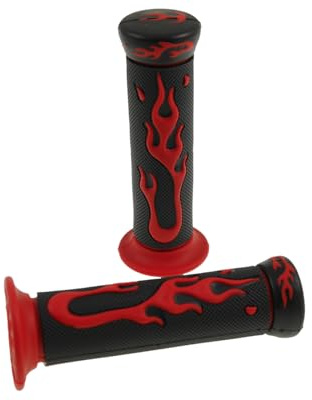 2EXTREME Flame Lenkergriffe Schwarz Rot 22/24mm Paar kompatibel mit Roller | Rutschfeste Gummigriffe in Flame Optik, 1 Paar Griffgummis; kompatibel mit Mopeds und Motorrädern mit Drehgas, 22/24mm