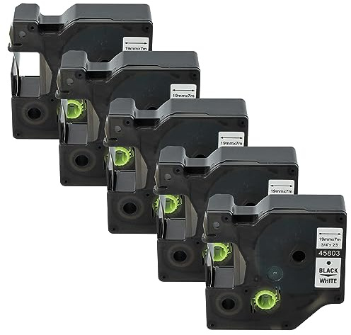 vhbw 5x Schriftband-Kassette kompatibel mit Dymo LM640 | 5000, 2000, 5500 Etiketten-Drucker 7m x 19mm Schwarz auf Weiß, Kunststoff