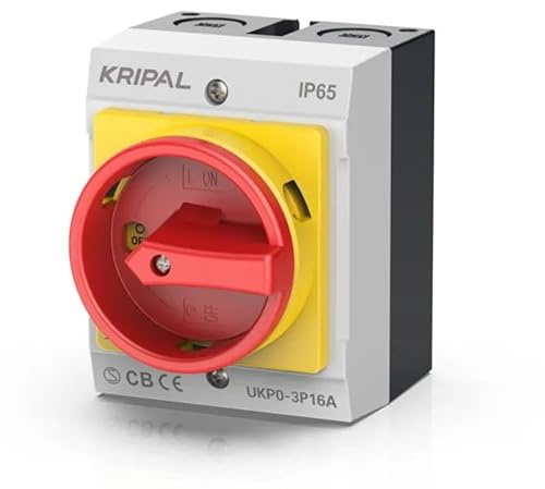 EKABEL24 Hauptschalter mit Gehäuse und Not-Aus-Funktion | Zuverlässiger Schutzschalter für Elektroinstallationen, Wechselschalter | Aufputz Schalter | 16A 3-polig