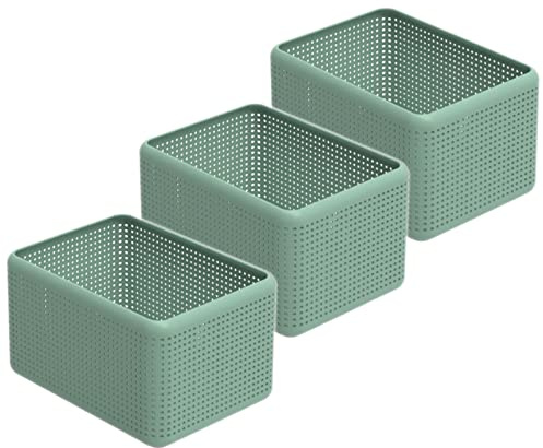 Rotho Madei 3er-Set Aufbewahrungsbox 13l, Kunststoff (PP recycelt) BPA-frei, grün, 3 x13l, (32,6 x 23,8 x 18,8 cm), 3 | Aufbewahrungskorb aus recyceltem PP, drei Boxen für Ordnung im Regal, grüne Kunststoffboxen mit 13 L Volumen je Box
