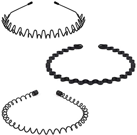 Flyftrey Metall Haarband, 3 Stück Unisex Haarbänder Welle Schwarz Frühling Haarreifen, Damen Herren Haarreifen Multi-Stil Stirnband Zubehör mit Rutschfesten Zähnen für Outdoor Sports Yoga