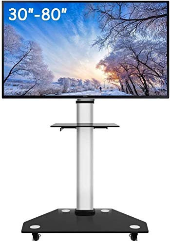 Rollbarer TV-Ständer Mobiler TV-Ständer Büro Home Display TV-Wagen Trolley für 30-80-Zoll-HDR-LED- und LCD-TV-Bildschirme, mit 2 Tabletts aus gehärtetem Glas, Belastung 58 kg
