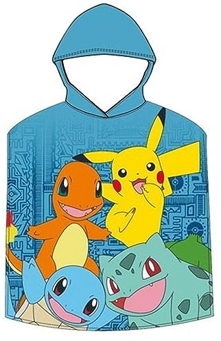 FACTORY CR 2023POK017, Unisex-Kinder POKEMON - Mikrofaser-Poncho, Badetuch, Kinderhandtuch, Kinderdruck, 50x100, Mehrfarbig, único -