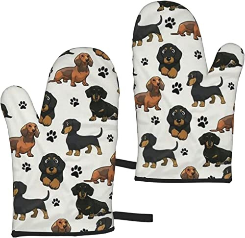 Ofenhandschuhe, Dackel-Hundeabdrücke, Ofenhandschuhe, rutschfeste Kochhandschuhe, hitzebeständige Backhandschuhe, EIN Paar
