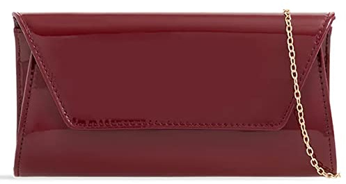 UShopUK Elegante bolso de mano de charol para novia, graduación, boda, fiesta de noche, Burgundy, medium