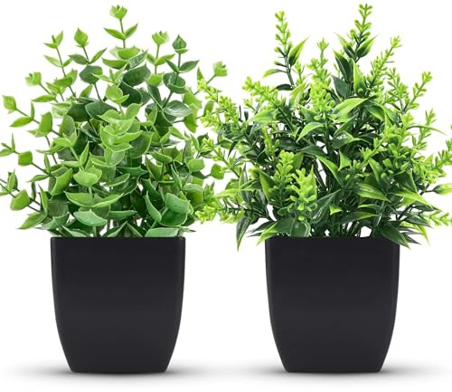 ZJIA 2 Pack Small Fake Plants Black Bathroom Accessories for Home Bedroom Bathroom Kitchen Decor