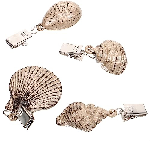 Hemoton Shell Painted Pendant Tablecloth Weights with Clips 4-Pack 2.75 Inch Seashell Table Cover Weights for Outdoor and Indoor Use Reusable Table Cloth Holders