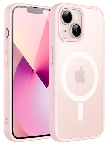 JETech Matte Magnetische Hülle für iPhone 13, Rosa | Kompatibel mit MagSafe, Matte Transluzent Rückseite, Dünn Stoßschutz