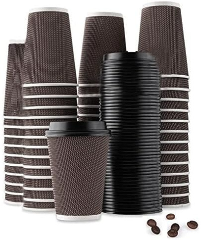 My Home & Lighting Store Ripple Hot Cups with Lids for Coffee and Takeaway Drinks - Triple Wall Insulated Disposable Cups (50 Counts)