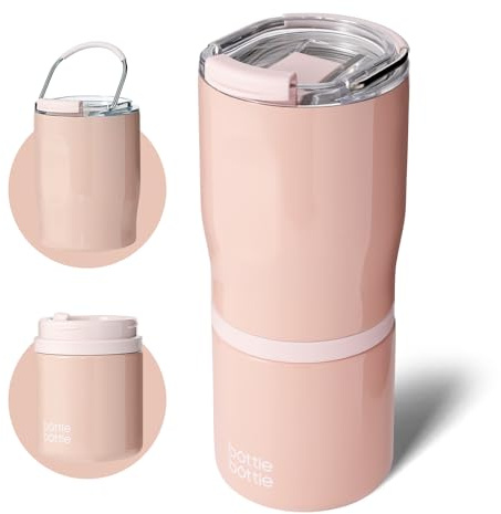 bottlebottle BOTTLE BOTTLE Stainless Steel Mug with Handle and 2 Lids, 625 ml 2-in-1 Coffee Mug for Home Office Party Travel Gift on the Go Drinking Bottle BPA Free Leak-Proof (Pink)