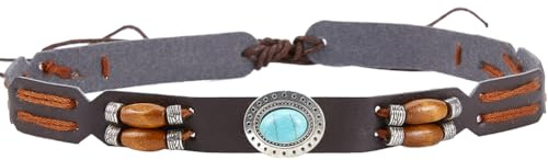 CRASPIRE Leather Braided Cowboy Hat Band - Coffee Turquoise Oval Adjustable Western Belt Replacement Accessories for Fedora and Straw Western Hat