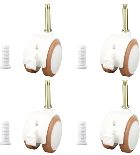 4er Set Rollensatz Gummil Kinderbett Rollen mit Bremse, Lenkrollen für Kinderbetten Gummirollen Kinderbett Kindermöbel Lenkrollen Weiß Rollen für Babybett Leise Rollen, für Möbel Kindermöbel Trolleys