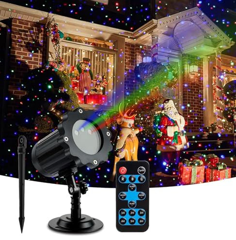 HLGKBY Outdoor Dynamic Stage Lights, Christmas Projector Lights Outdoor, with Remote Control and Timer, 7 Modes Moving Firefly lights, for Halloween, Christmas, Home, Party, Garden Decor