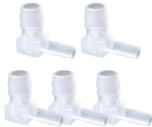 TopHomer Schlauchverbinder mit Widerhaken, 90 Grad Winkel L Anschluss aus Kunststoff, Luftschlauch Adapter, Aquarium-Zubehör, 5er Pack 10 * 6mm