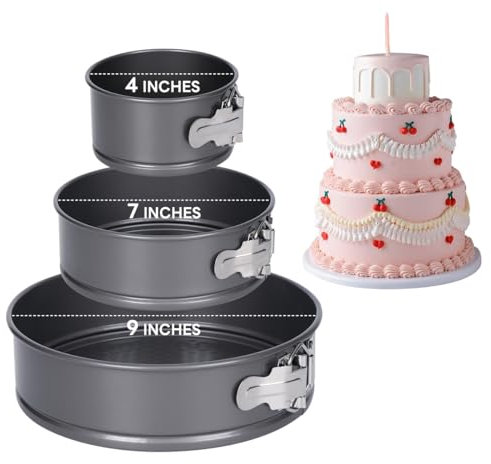 ALXBSONE Springform Pan von 3 Antihaft-Käsekuchen-Pfanne, Runde Backform Set 4 7 9 Zoll Kuchenform mit abnehmbaren Boden