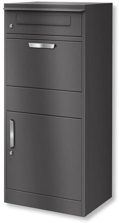 Metzler® boîte à Colis extérieure avec Compartiment Lettres et Serrure cylindrique Gris métallisé DB 703 – Grande capacité Format DHL M, Montage sur Pied Facile, 10 Ans pièces Bispo