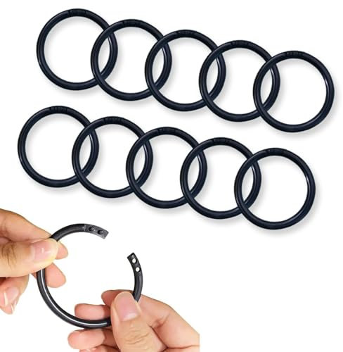 Kabwea 10 anelli per tenda da doccia, ganci in plastica, 50 mm, anelli rotondi per tende da doccia, adatti per la maggior parte delle tende da doccia (nero)