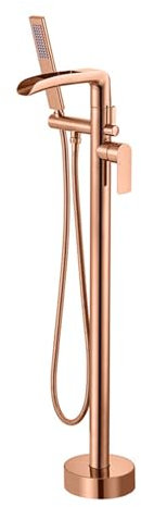BiaoTeng Grifo de Suelo Para Bañera, Grifo Cascada Salida Agua de 2 funciones Latón Grifo de Pie Para Bañera Exenta, Oro Rosa
